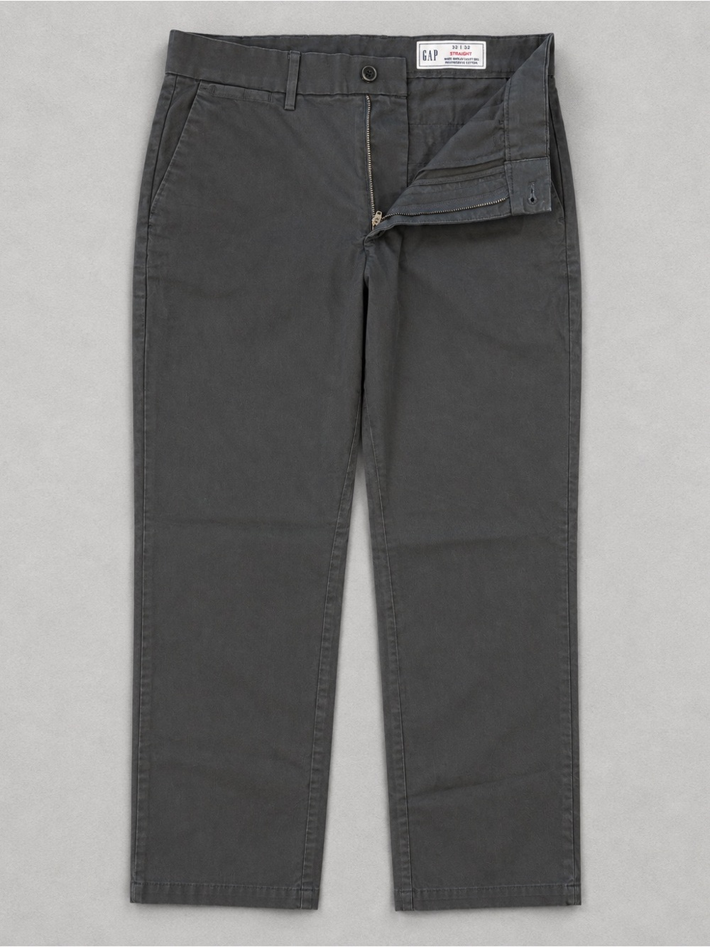 GAP Mens Chino Pants 32x32 Charcoal Grey Straight Fit Regenerative Cotton